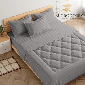 Sprei Set Micro Dobby Salur Polos Estetik 120x200 160x200 180x200 200x200 Sprei Single Double not Bedcover