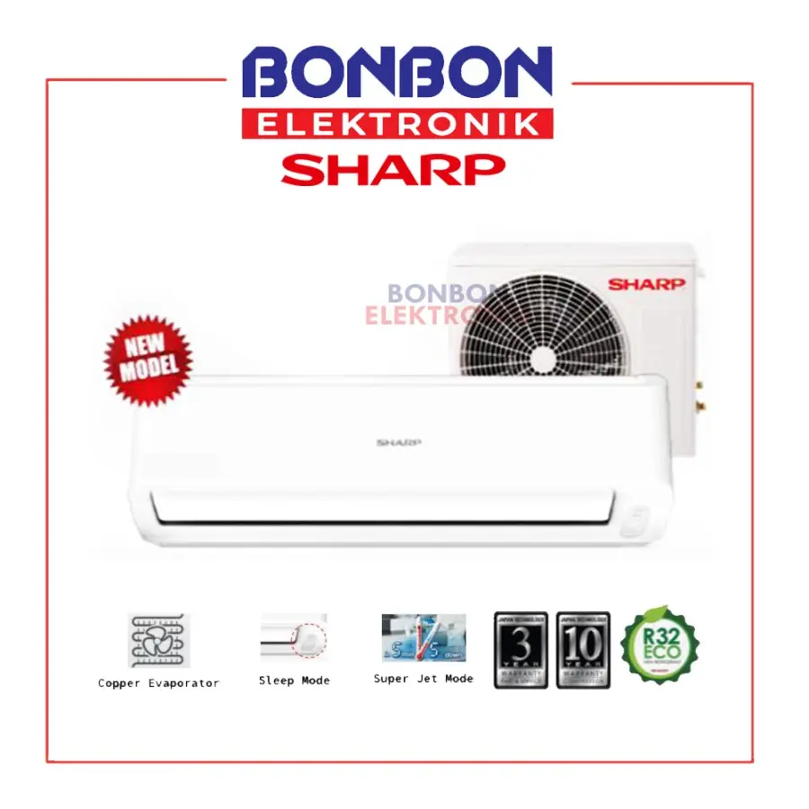 SHARP Air Conditioner Split 1/2PK / AC 0.5PK STANDARD AH-A5BEY / AH-A5ZCY / Low Watt Plasmacluster AH-AP5BMY / 1/2 PK 0.5 PK INVERTER AH-X6BEY / Inverter Plasmacluster AH-XP6BMY (UNIT ONLY, INDOOR AND OUTDOOR)