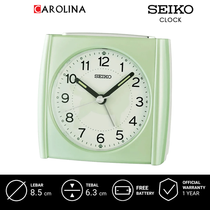 Gambar Jam Beker SEIKO Analog QHE209M Green Plastic Case White Dial Bedside Alarm Clock dari Carolina Watch Official Shop Kota Administrasi Jakarta Barat Tokopedia