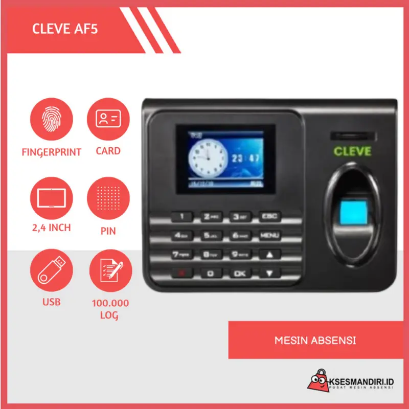 CLEVE AF5 Mesin Absensi Fingerprint Tanpa Software / SSR