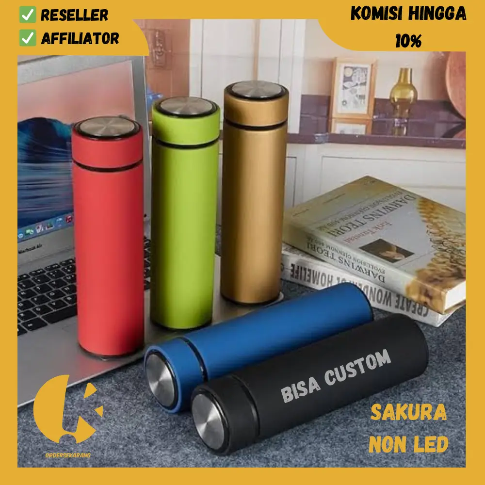 TUMBLER TERMOS SAKURA POLOS CUSTOM TULISAN LOGO GRAFIR LASER SOUVENIR