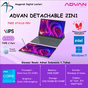 ADVAN Laptop 2in1 EVO-X 16”Touch Screen Detachable 2.5K Intel i3-1215U 12GB/512GB WIN 11 Free Stylus