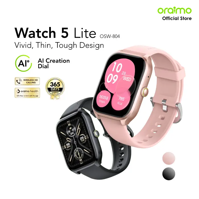 oraimo Watch 5 Lite Jam Tangan Pintar Smartwatch OSW-804 Layar 2.01'' Bluetooth Tahan Lama Tahan Air Debu Layar Monitor Amoled Android Smartwatch Health Watch Jam 100+ Mode Olahraga Large Screen Wireless Call Long Battery Life IP68 Waterproof Dustproof 0
