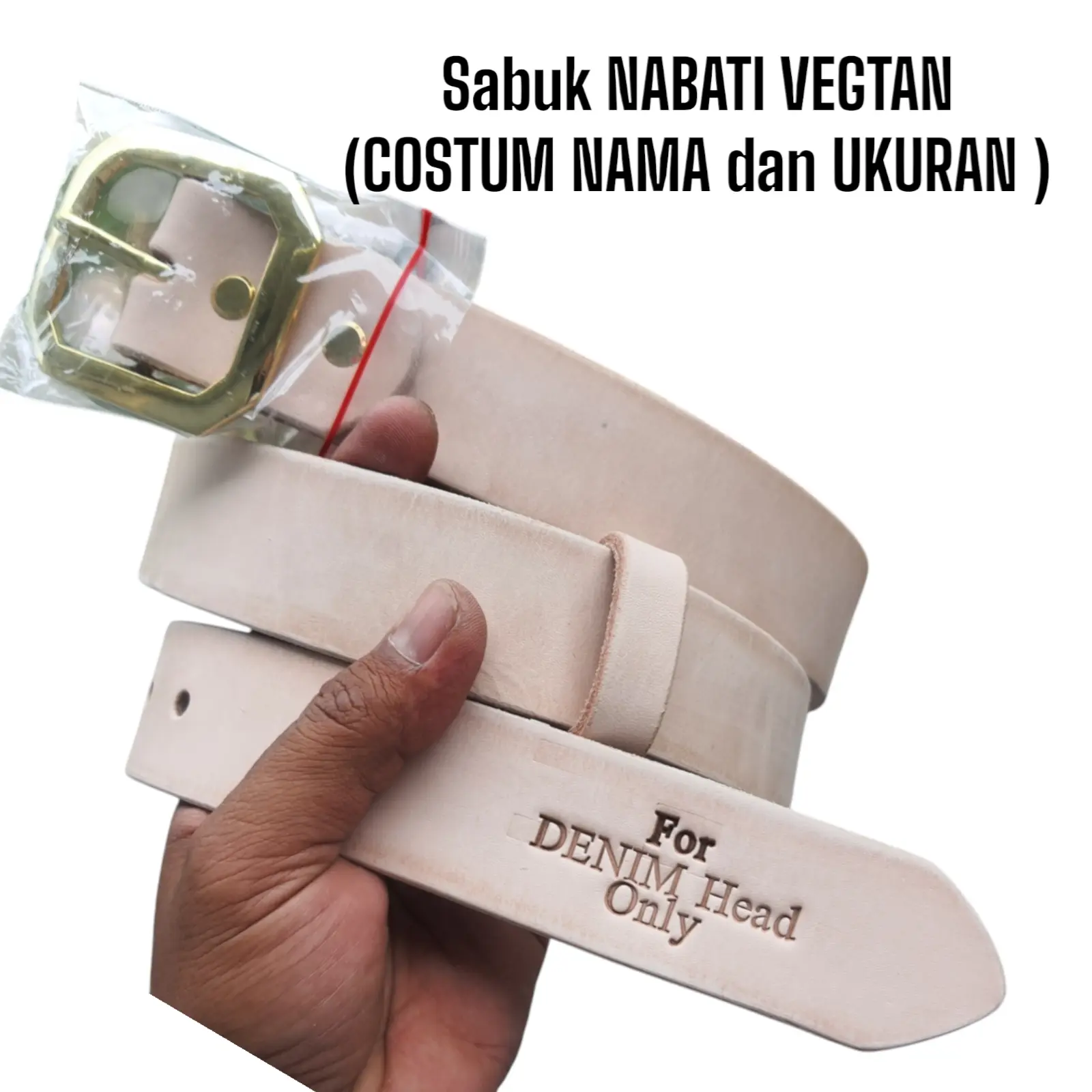 Costum Nama Tali Pinggang Kulit Nabati Vegtan Original Leather Belt Natural