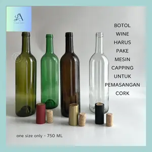 Anles_ Botol Kaca Wine Wooden Cork + Sleeves - Botol Baru - Wine Glass Bottle
