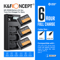 Gambar KNF Concept NP-FZ100 Battery Kit 3pc + Triple Slot Charger For Sony A7iii, A7iv, A7C, ZV-E1, FX3, FX30, A9, A6600, A6700, Alpha 9, Alpha 9S, A9S, A7R III, A7R IV, A7R V, 2280mAh Baterai K&F Concept dari Astra Foto Kota Administrasi Jakarta Pusat 1 Tokopedia