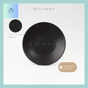 Anles_ Platerie Piring Keramik Salad Plate 8 Inch / 20.5Cm Vesuvio Black & White