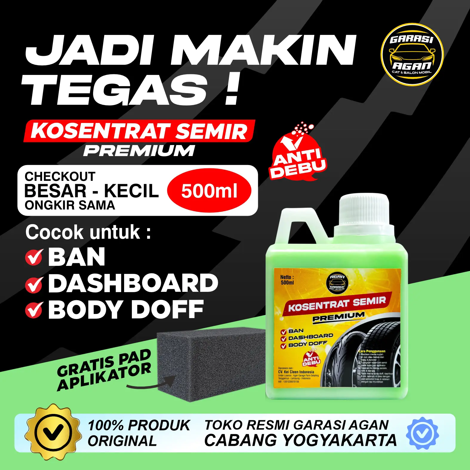 KONSENTRAT SEMIR Original 1 Liter Semir Ban, Semir Jok, Semir Dashboard & Body Doff by : GARASI AGAN