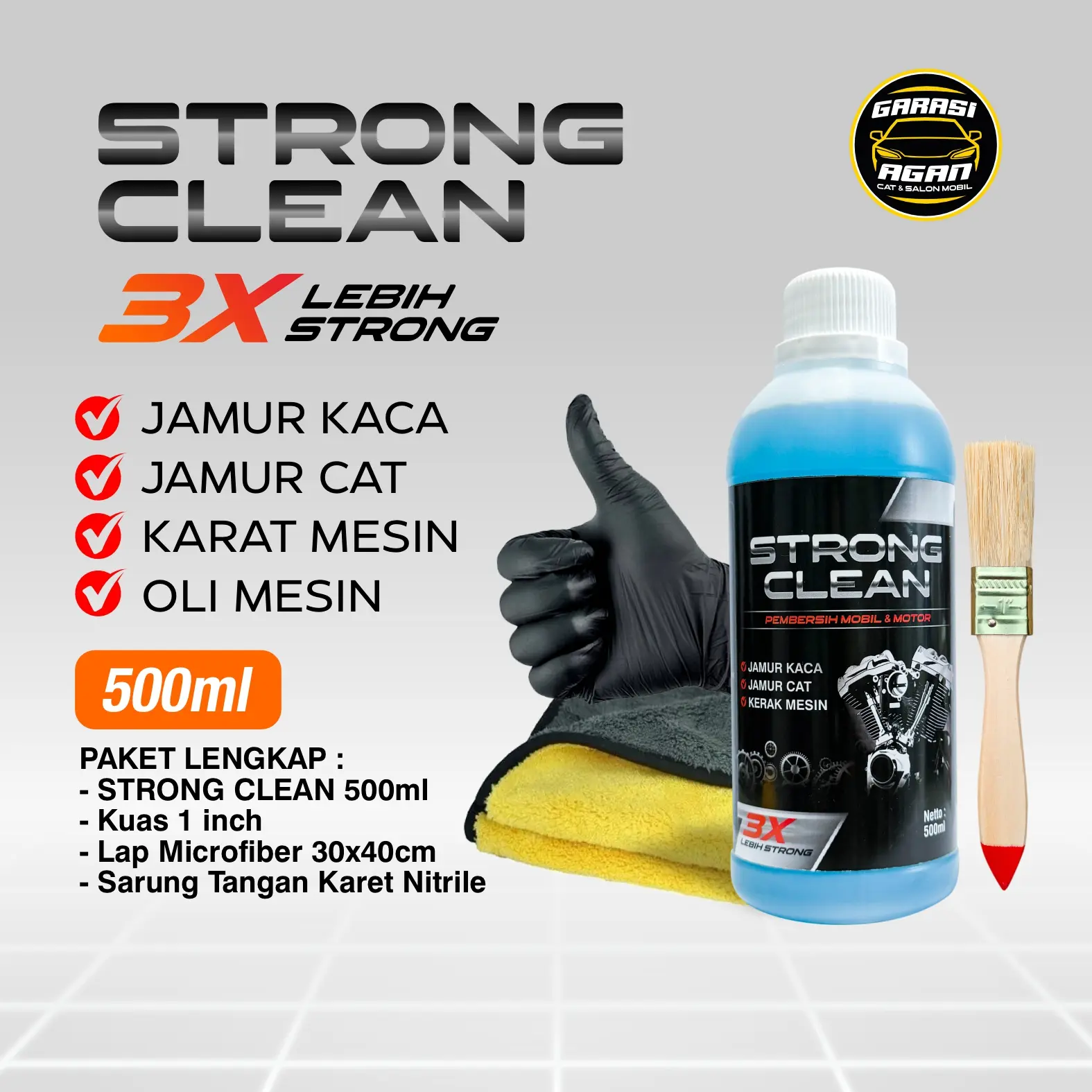 STRONG CLEAN Original, Pembersih Jamur Kaca, Ruang Mesin, Kerak Body Mobil & Motor GARASI AGAN