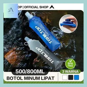 Anles_ [Ready] Trailtop Foldable Soft Flask 500/800Ml Botol Minum Lipat Silikon Botol Air Portable Bpa Free