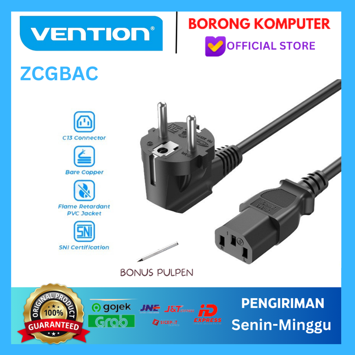 Gambar Kabel Power CPU VENTION ZCGBAC C13 Connector 3-Prong Power Cord 1.8 M dari BORONG KOMPUTER Kota Administrasi Jakarta Barat Tokopedia