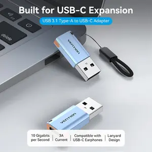USB OTG A to C USB 3.1 10Gbps 3A USB Type-A Male to  USB Type-C Female Adapter Aluminium Alloy Lanyard Data & Charger Compatible For Macbook iMac Mac Mini Mac Studio HP Laptop Tablet Windows Android iPhone 16 15 Pro Max Plus Samsung S24 S25 Ultra Vention