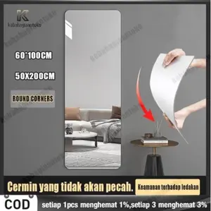 60*100CM 50X200CM Mirror Stiker Dinding /Sticker Tempel / Cermin Tempel / Model Cermin Dengan Bahan Akrilik Mudah Dilepas