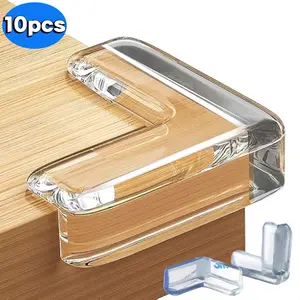 Pelindung Karet Silikon Pengaman Benturan Gesekan Sudut Siku Meja Kaca Kayu Bentuk L 10pcs Anak-Anak