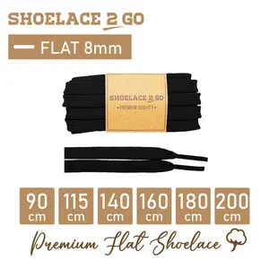 Shoelace 2 Go SF8-B1 [8mm] BLACK Tali Sepatu Gepeng Pipih Flat PREMIUM