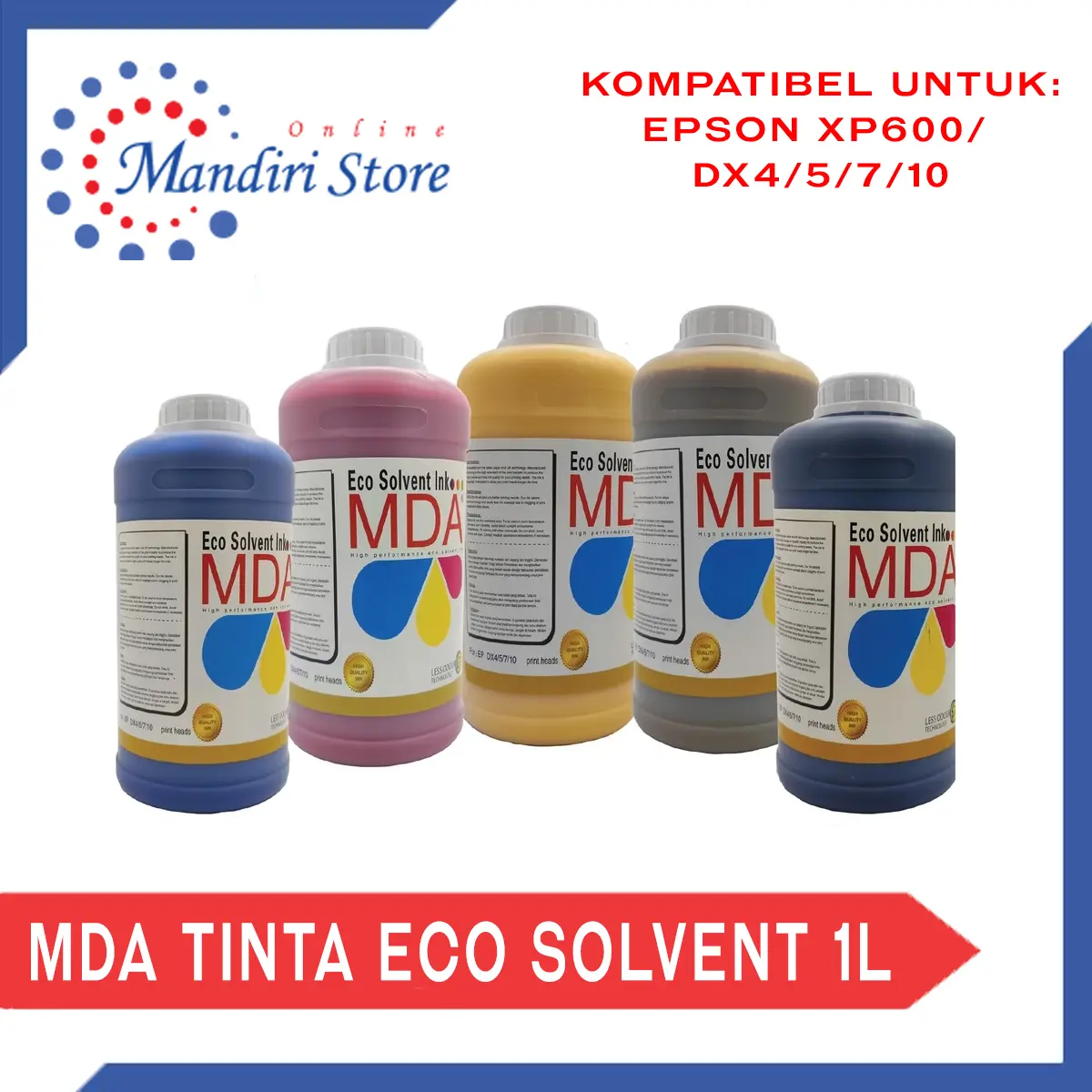 Tinta Eco Solvent 1L - C, M, Y, GY, K - MDA | Refill Print 1L