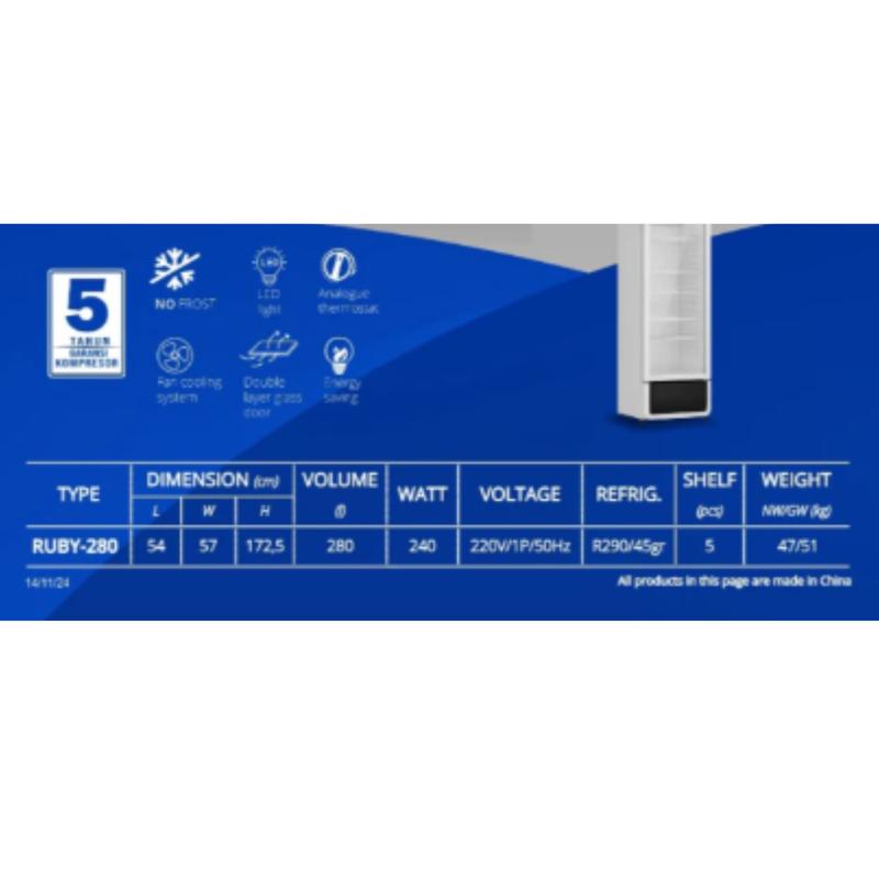 RSA Showcase RUBY-280 Display Cooler Lemari Pendingin No Frost 280 ...