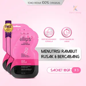 [Bundle Isi 3] Ellips Hair Mask Keratin Hair Repair 18gr | Masker Rambut untuk Rambut Rusak dan Bercabang