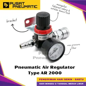 AR 2000 Pneumatic Air Pressure Regulator Set Coupler Pengatur Tekanan Angin Include Coupler Male Female Type AR2000