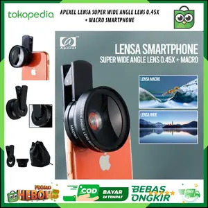 APEXEL Lensa Super Wide Angle Lens 0.45X + Macro Smartphone - Black
