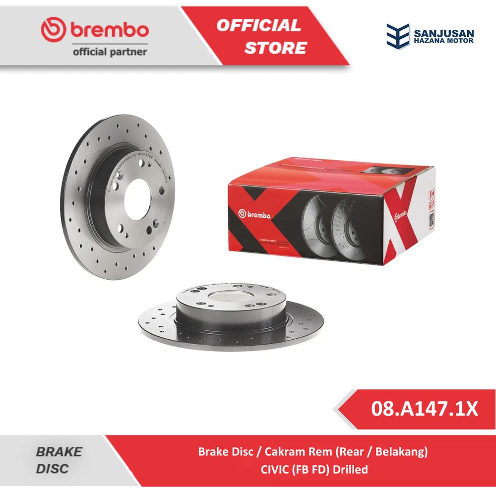 Brake Disc Rear / Piringan Rem Belakang Brembo CIVIC (FB FD) Drilled - 08.A147.1X