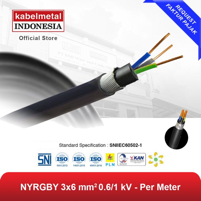 Gambar Kabel NYRGBY 3x6 mm Per Meter kabelmetal INDONESIA - Tanam Bawah Tanah Outdoor Kawat Tembaga Tunggal PVC Armored Hitam Listrik KMI SNI dari Kabelmetal Indonesia Kota Administrasi Jakarta Timur Tokopedia
