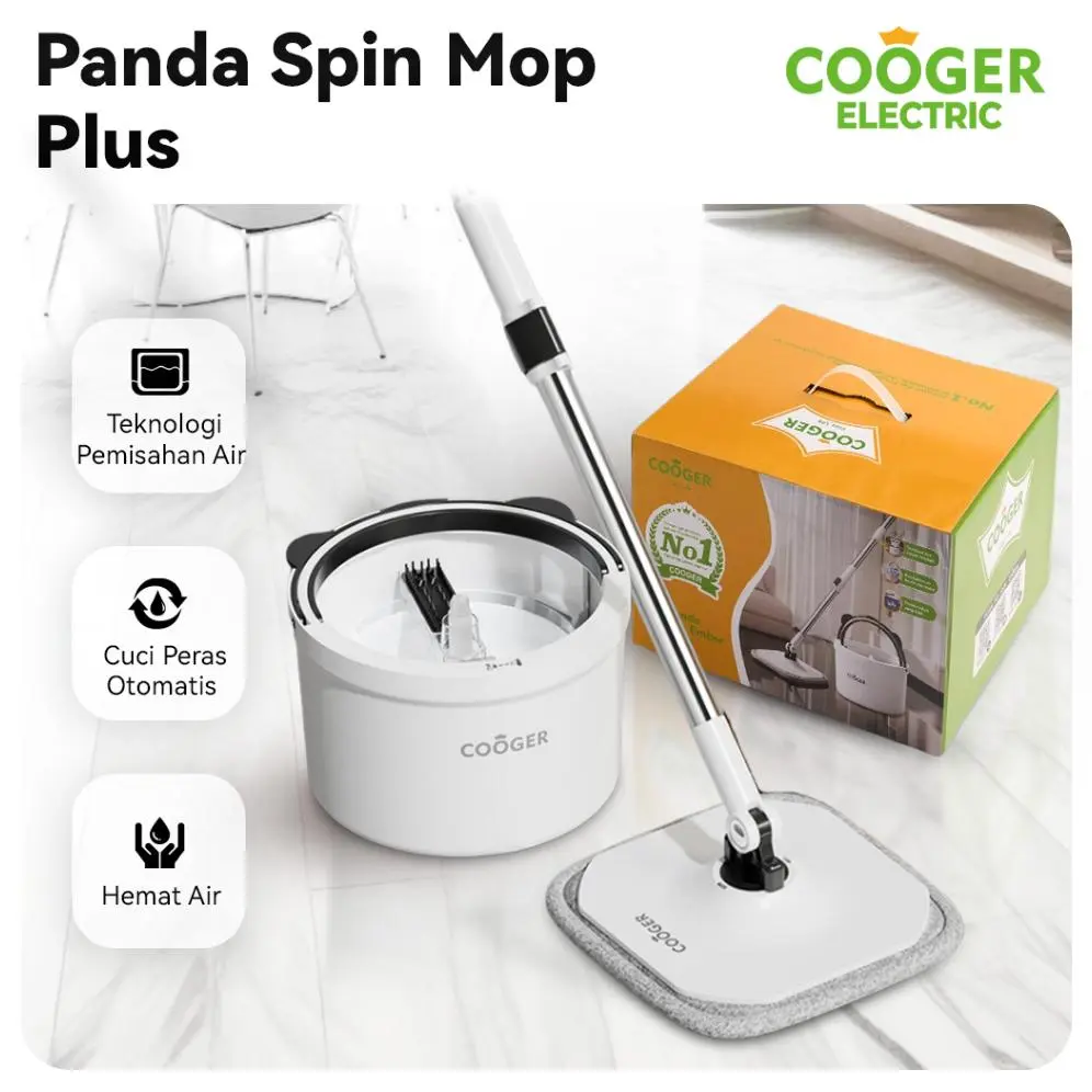 ADA STOK COOGER Electric Alat Pel Panda Plus Dual Clean Mop Upgrade Spin Mop Air Bersih Air Kotor Terpisah