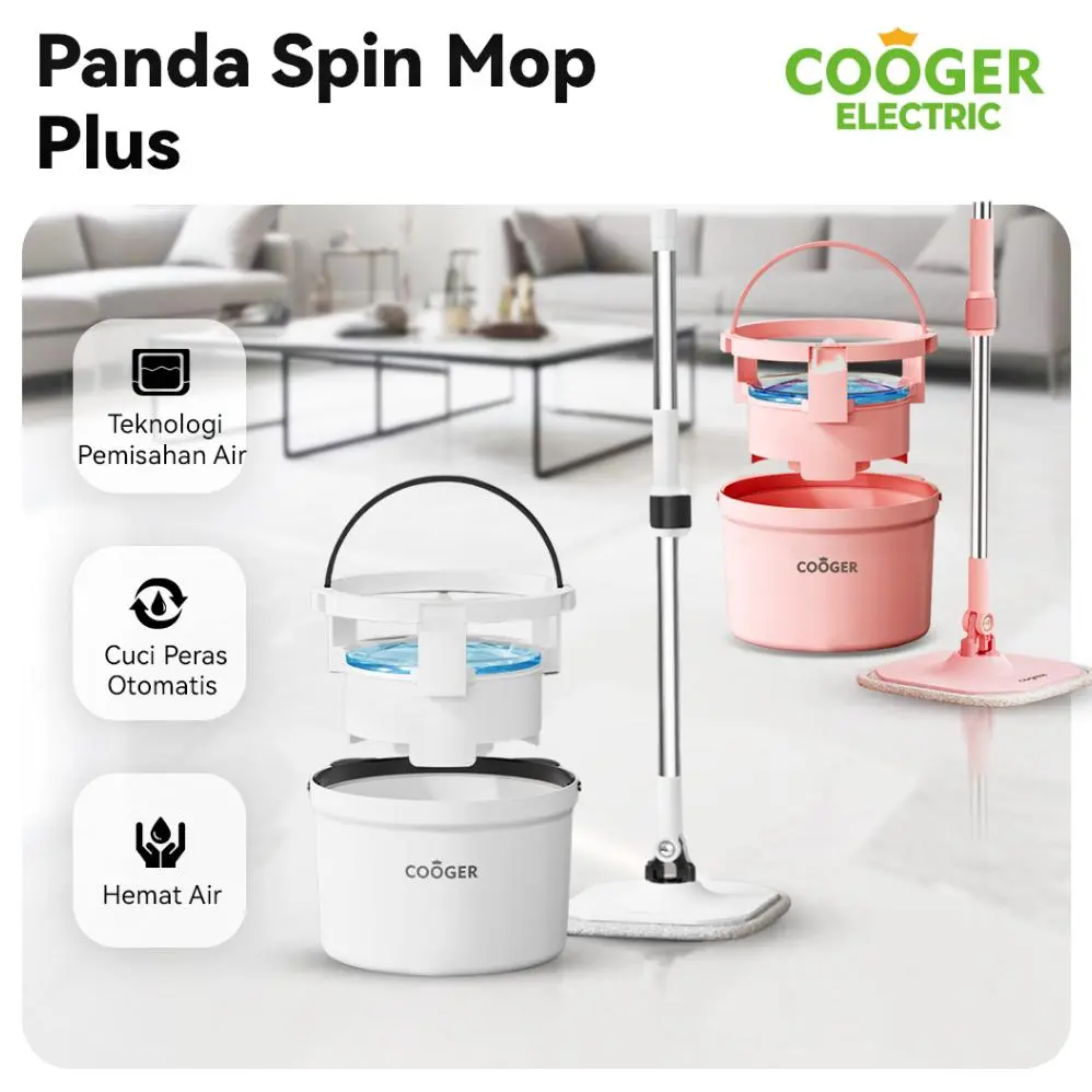 ADA STOK COOGER Electric Pel Panda Plus Dual Clean Mop Upgrade Spin Mop Upgrade Air Bersih Air Kotor Terpisah