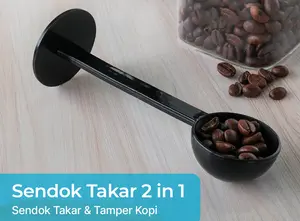 Sendok Takar Measuring Spoon and Coffee Tamper Kopi Penekan Bubuk - Black Hitam Plastik PP