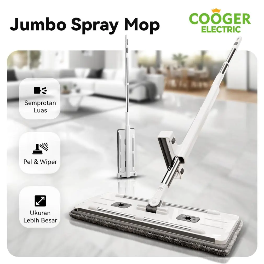 ADA STOK COOGER Electric Alat Pel Lantai Semprot Jumbo Dengan Tempat Sabun Automatic Water Jumbo Spray Mop