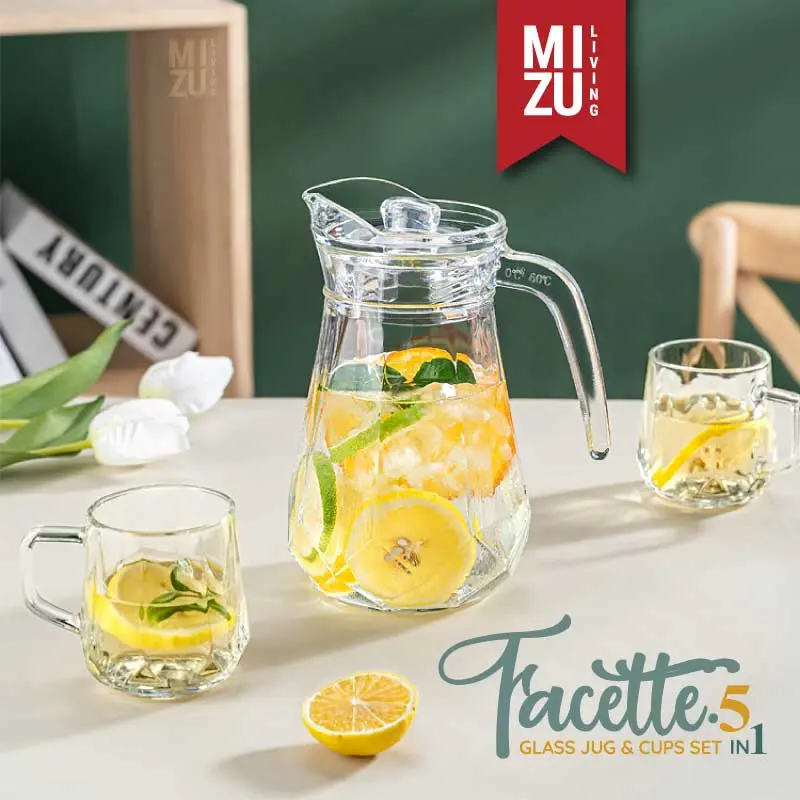 MIZU FACETTE Glass Jug & Cups Set Gelas Kaca Cangkir Kaca Teko Kaca Gelas Minum Cangkir Teh Gelas Kopi