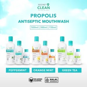 Secret Clean Propolis Antiseptic Mouthwash Peppermint | Orange Mint | Green Tea 150ML - Perawatan Harian Obat Kumur Antiseptik Membersihkan Mulut Gusi Karang Gigi Nafas Segar dan Menghilangkan Bau Mulut dengan Menthol