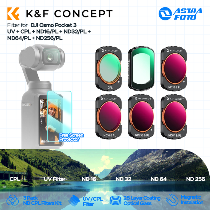 Gambar K&F Concept Filter UV + CPL + ND16/PL + ND32/PL + ND64/PL + ND256/PL For DJI Osmo Pocket 3 KNF Concept 6-Pack Filters dari Astra Foto Kota Administrasi Jakarta Pusat Tokopedia