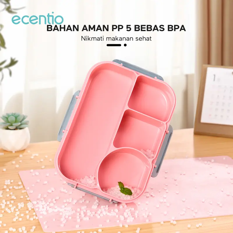 ecentio Kotak Makan 1100ml set sekat 4 sticker Lunch box BPA FREE 3