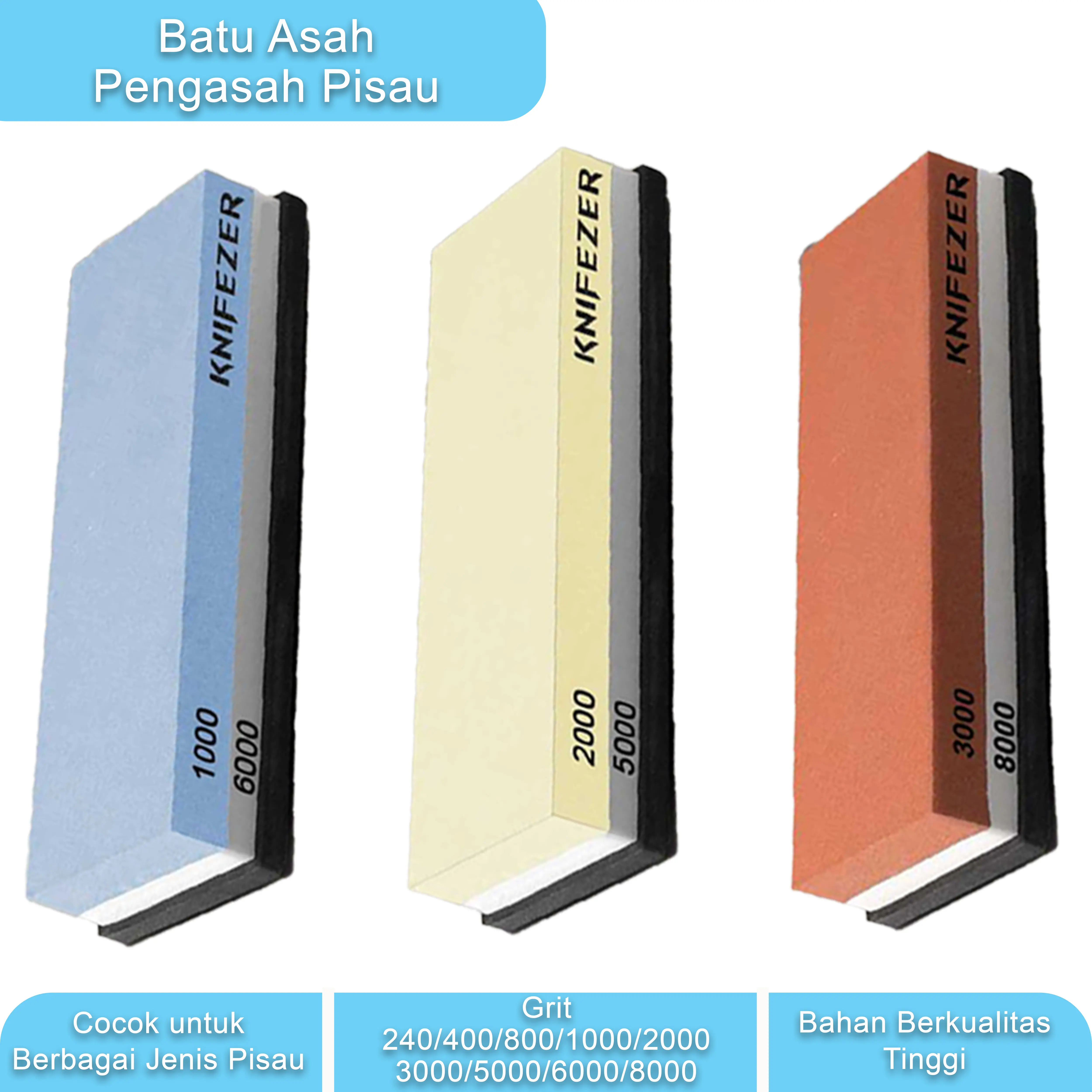 Batu Asah Pengasah Pisau Whetstone Knife Sharpener Grit 240 400 800 1000 2000 3000 5000 6000 8000