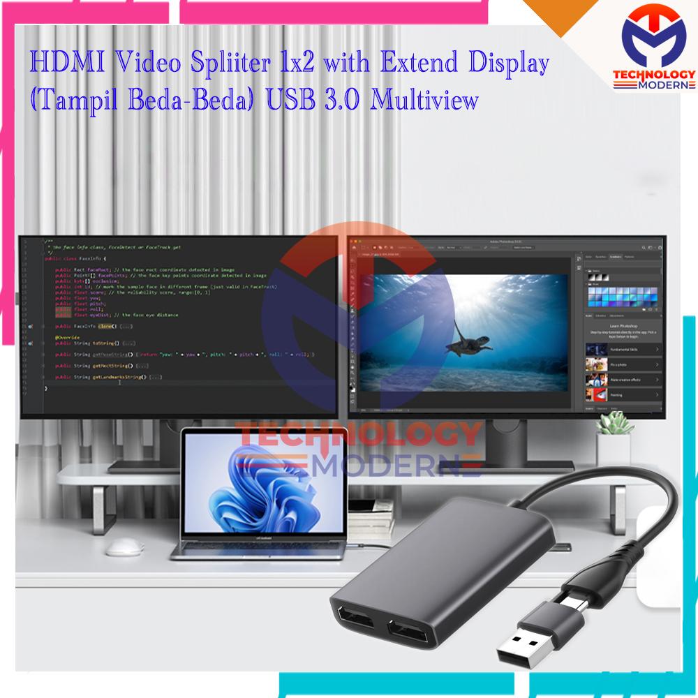 HDMI Splitter 1x2 Versi 2.0 4K (Support Extend Display) - Hitam