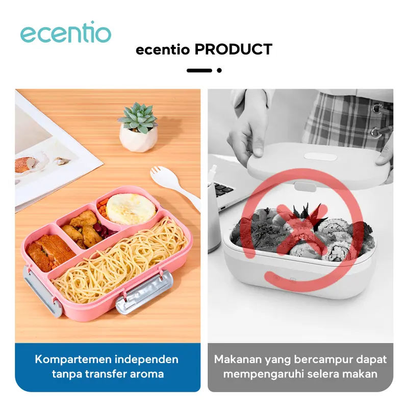 ecentio Kotak Makan 1100ml set sekat 4 sticker Lunch box BPA FREE 1