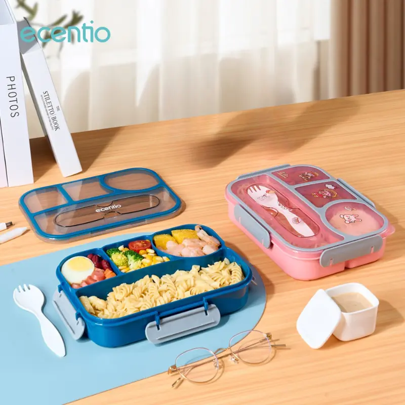 ecentio Kotak Makan 1100ml set sekat 4 sticker Lunch box BPA FREE 5