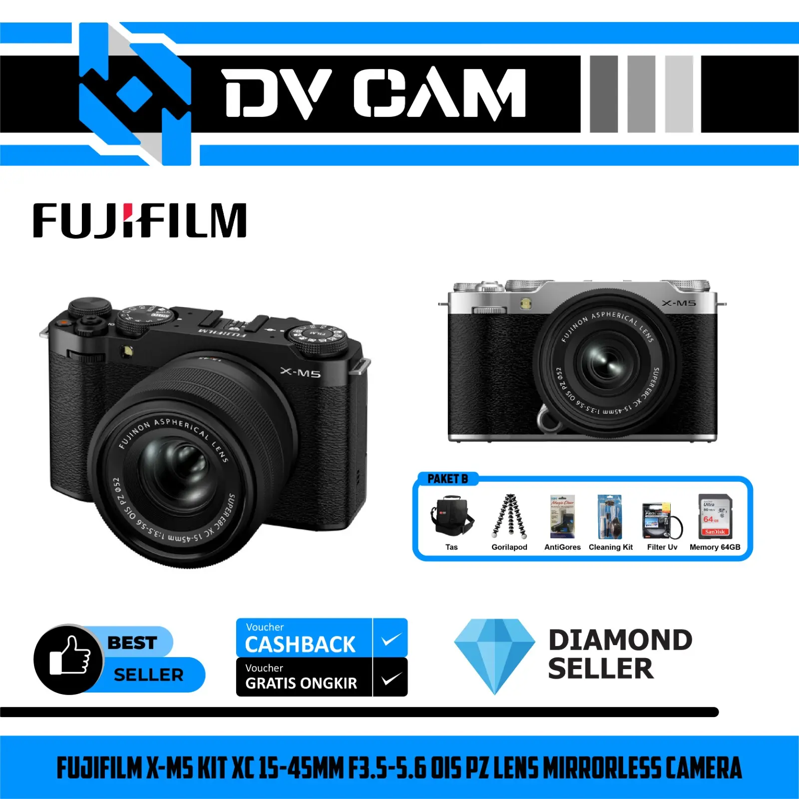 Fujifilm X-M5 Kit XC 15-45mm f3.5-5.6 OIS PZ Lens Mirrorless Camera - Fujifilm X-M5 XM5 XM 5