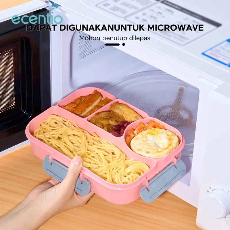 ecentio Kotak Makan 1100ml set sekat 4 sticker Lunch box BPA FREE 2