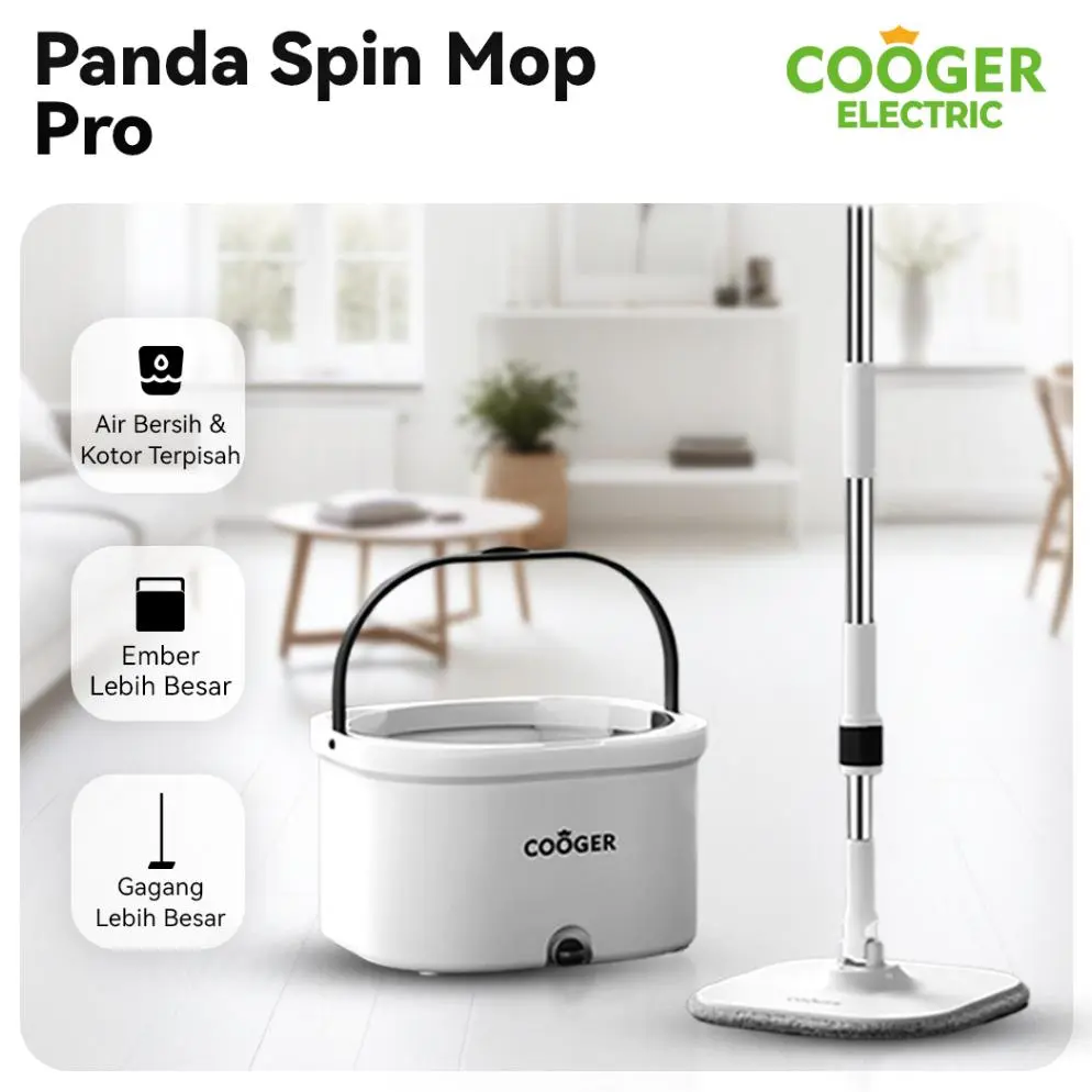 ADA STOK COOGER Electric Spin Mop Panda Pel Lantai Alat Pro Kain Pel Alat Praktis Pel Pelan Otomatis
