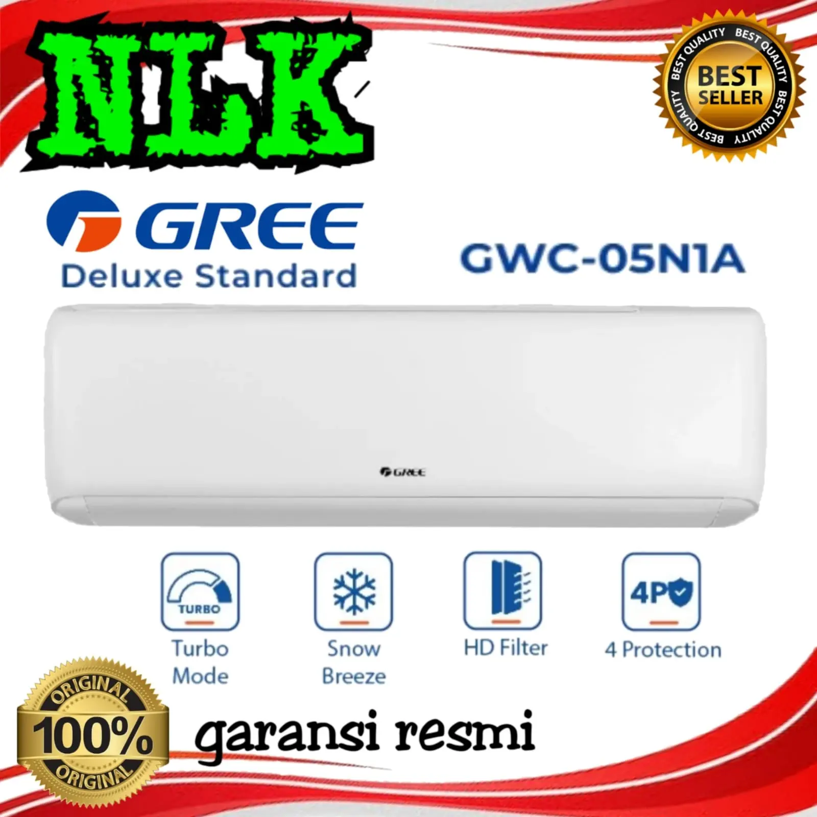 AC GREE GWC - 05N1A 1/2PK DELUXE STANDARD+ PASANG INSTALASI
