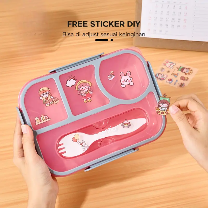 ecentio Kotak Makan 1100ml set sekat 4 sticker Lunch box BPA FREE 6