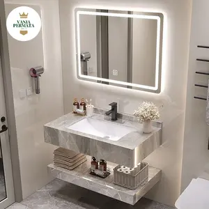 Cermin 5mm Wastafel Kamar Mandi Led Touch Screen Kaca Persegi Cermin Rias Make Up