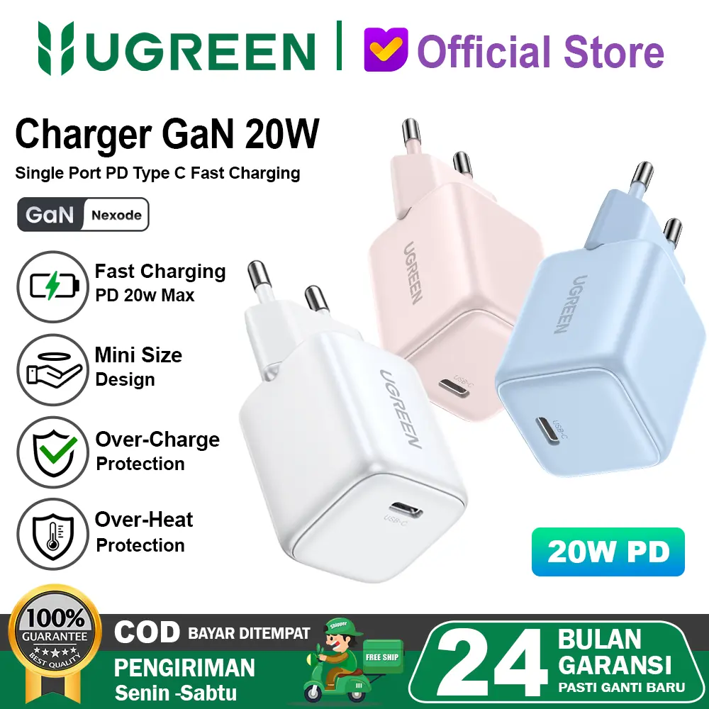 UGREEN Kepala Charger iPhone 15 Series PD Fast Charging 20w 25w 30w