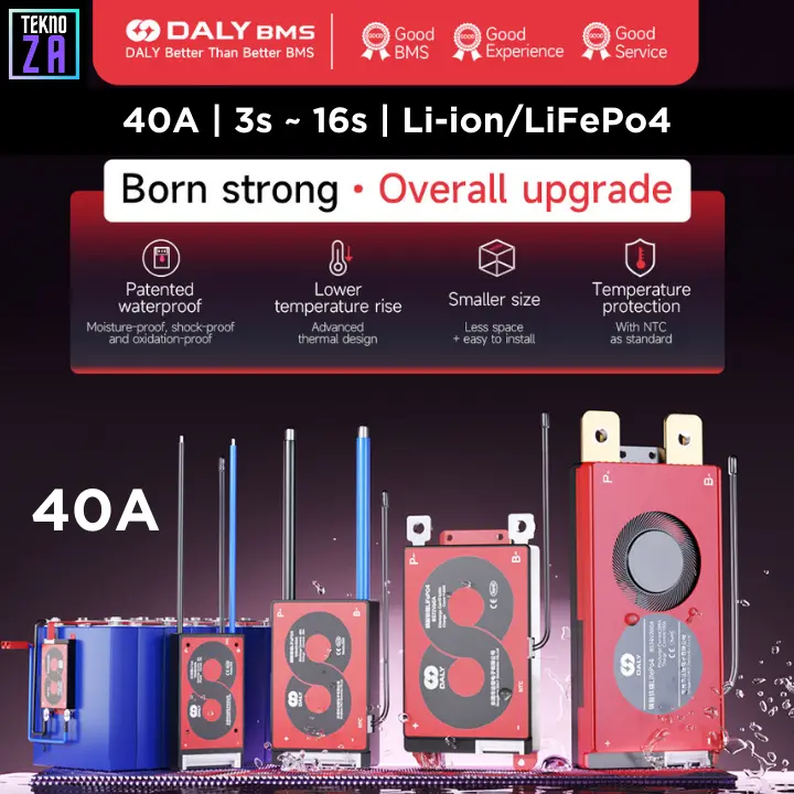 Daly BMS 40A 3S-16S 12V 24V 36V 48V 60V Li-ion/LiFePO4 | Proteksi Cerdas, Anti Air, dan Efisiensi Tinggi 0