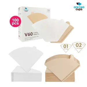 100pcs Coffee Paper Filter V60 One Two Cups Kertas Saringan Cangkir Kopi Brown White V Shape Flat Bottom