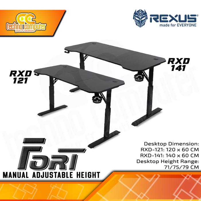 Gambar MEJA GAMING REXUS FORT RXD-121 / RXD-141 BLACK / RXD 121 / RXD 141 GAMING DESK With Manual Adjustable Height dari Techno Computer Bali Kota Denpasar Tokopedia