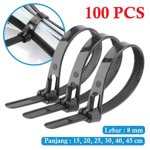 Kabel Ties 15cm 20cm 25cm 30cm 40cm 45cm Hitam Putih 100pcs Tali Krek Bisa Buka Pakai Ulang Nylon Cable Tie Desk