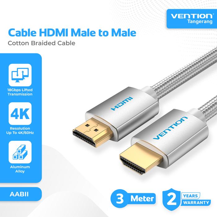 Gambar Vention Kabel HDMI 2.0 4K Ultra HD Cotton Braided Silvery Metal HDMI Cable 3 M 3 Meter - AABII dari Vention Tangerang Kab. Tangerang Tokopedia